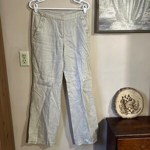 Sandro Beige 100% Linen Wide Leg Sailor Button Trouser Pant Size 4